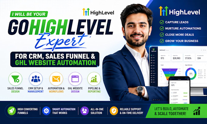 be gohighlevel expert for CRM, sales funnel and ghl website automation