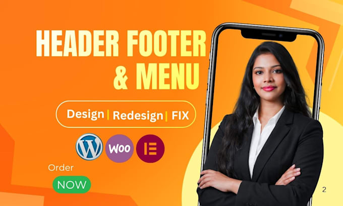design responsive elementor header footer and mega menu