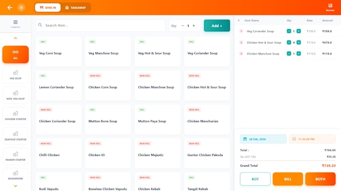 develop a professional pos billing system app in flutter for your restaurant or