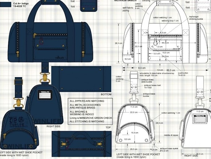 make tech packs and designs for bags