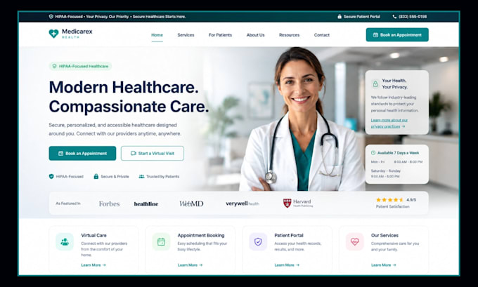 build hipaa compliant medical website, healthcare, clinic and doctor websites