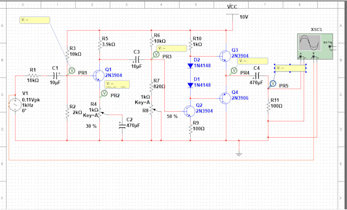 design and simulate a signal amplifier circuit in multisim