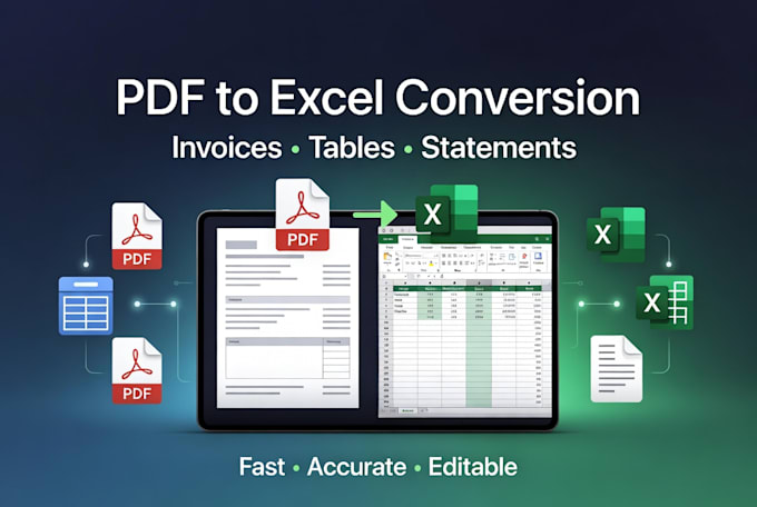 convert PDF invoices, tables, and statements into excel