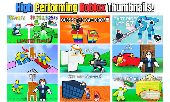 create viral high CTR roblox game thumbnails and icons