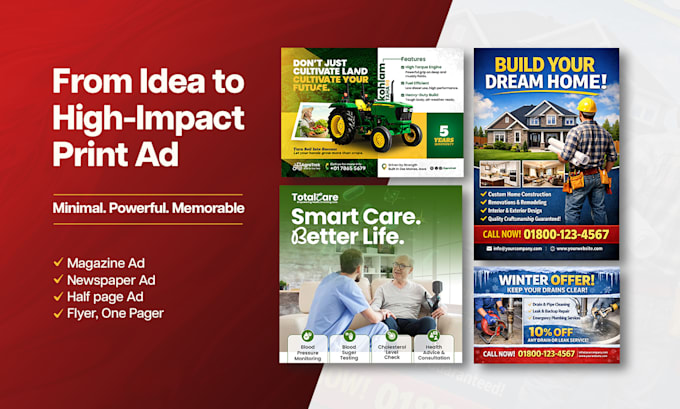 design magazine ad, newspaper ad, print ad, flyer, or poster