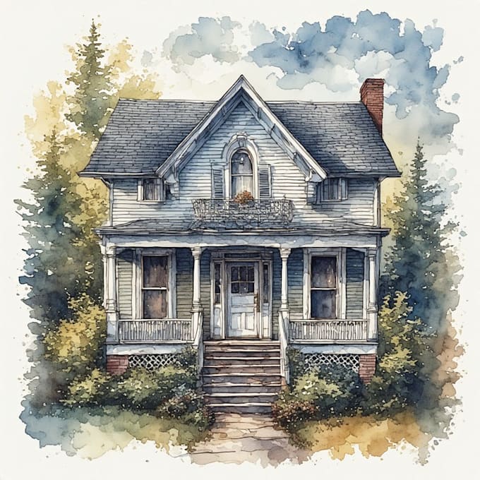 paint watercolor house portrait