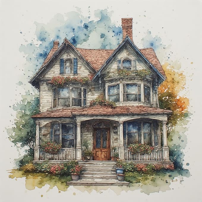 create watercolor house portrait