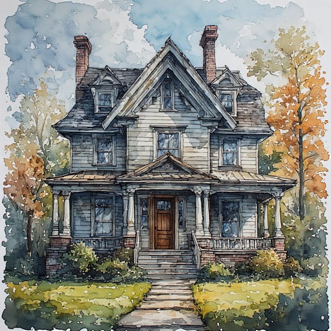 do an watercolor house portrait
