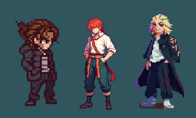 do pixel art character, pixel sprite sheet animation, game art for video games