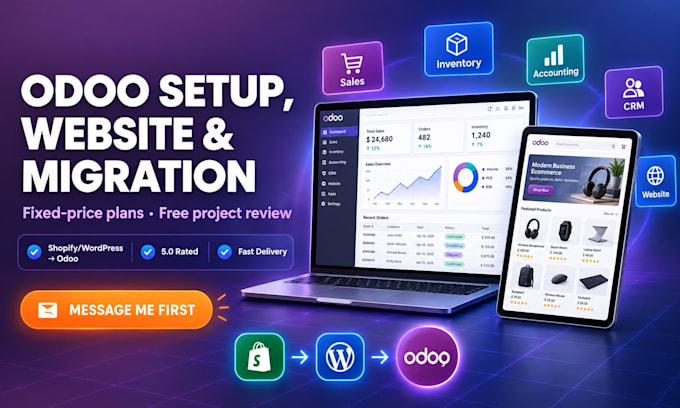 set up, customize or migrate, maintain your odoo erp and ecommerce website