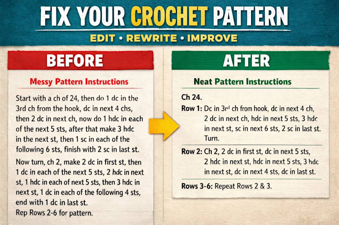 rewrite, edit and fix your crochet or knitting pattern professionally
