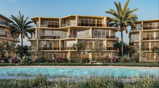 render3d apartment complex,community development,duplex beachfront,resort living