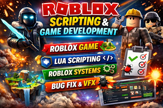 roblox lua scripting, vfx, ui, roblox combat, map, roblox game in roblox studio