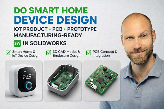 design smart home iot product, pcb enclosure, 3d industrial model in solidwork