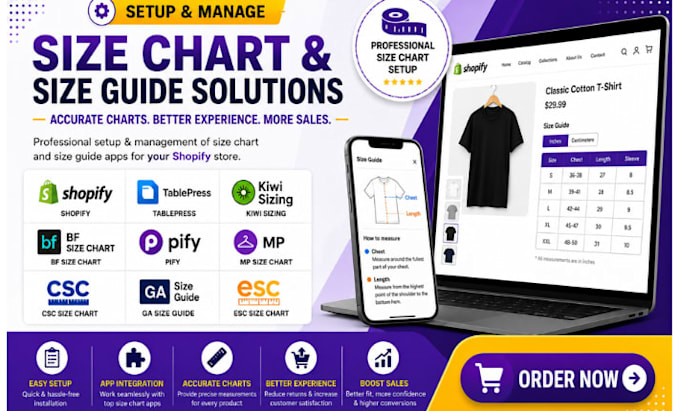 setup shopify tablepress kiwi smart bf pify mp csc ga esc size chart size guide