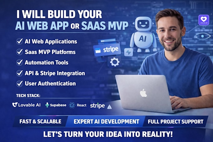 build lovable ai website, lovable dev web app or saas mvp with supabase