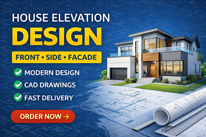 house elevation plan front side architectural views exterior facade cad front