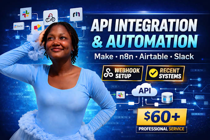 do API integration, automation, webhook, make, n8n, airtable, slack