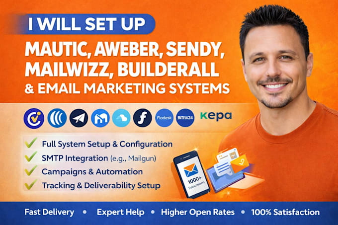 set up mautic, aweber, sendy, mailwizz, builderall email marketing systems