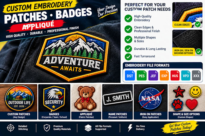digitize custom embroidery patches, badges and applique designs