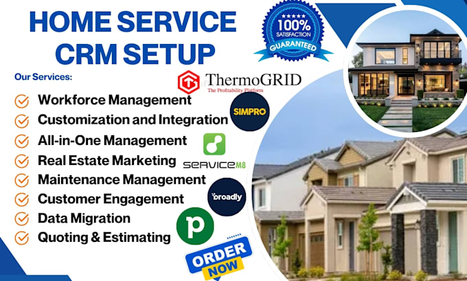 setup home services CRM thermogrid simpro servicem8 broadly pipedrive connecteam