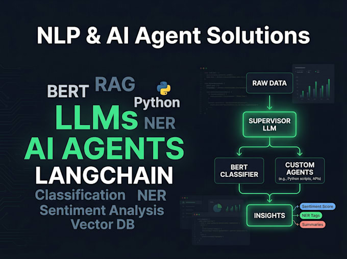 build nlp, bert models, ai agents, and rag, llm solutions for you using python