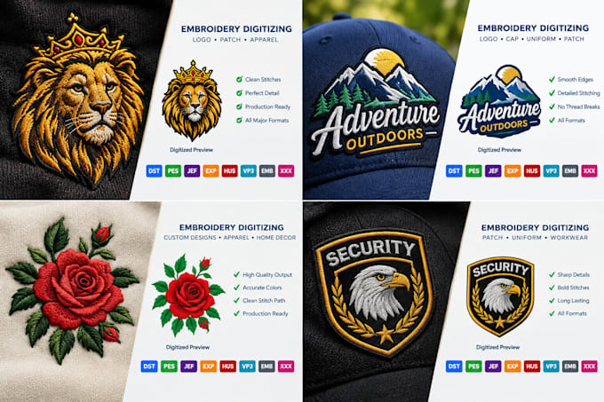 digitize logo for cap and hat embroidery with clean stitching