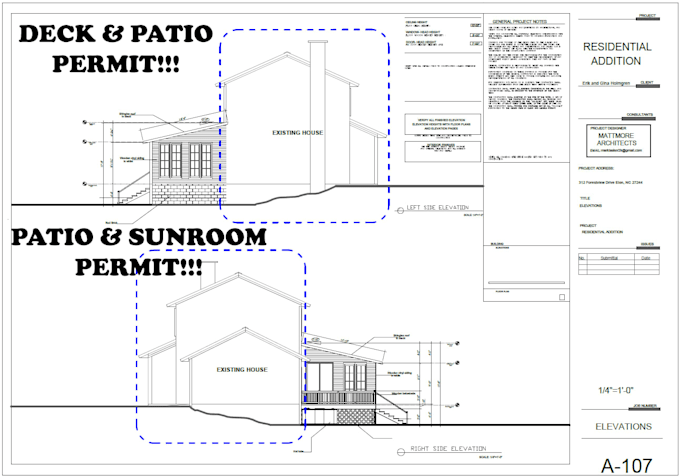 create deck, patio or pergola plans, sunroom for city permit drawings