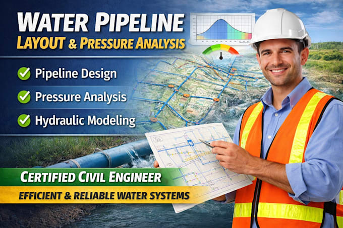 create water pipeline layout and pressure analysis