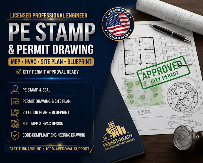 Do pe stamp, architectural stamp floor plan, site plan for city permit ...