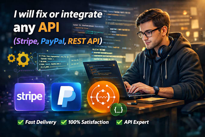 integrate any API, stripe, paypal or rest API professionally