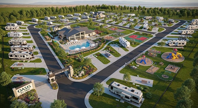 do property cgi, 3d site plan and subdivision rendering, rv park