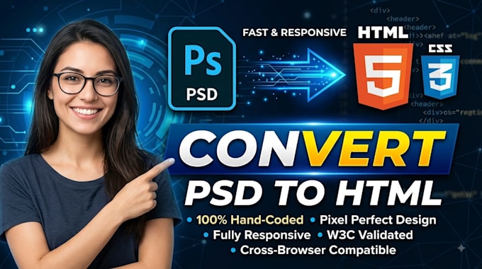 convert psd to html, image to html, pdf to responsive html
