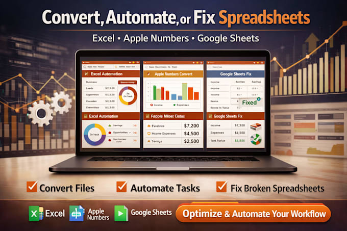 convert, automate, or fix custom excel spreadsheet, apple numbers, google sheets