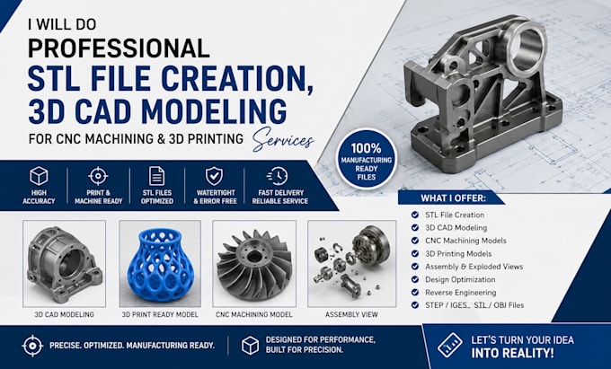 professional stl file creation, 3d cad modeling for cnc and 3d printing services