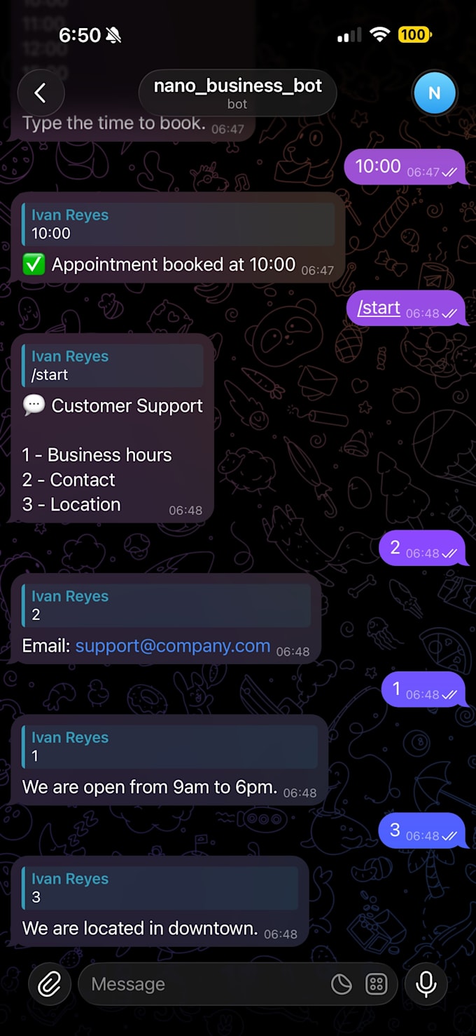 create a telegram auto reply bot for your business