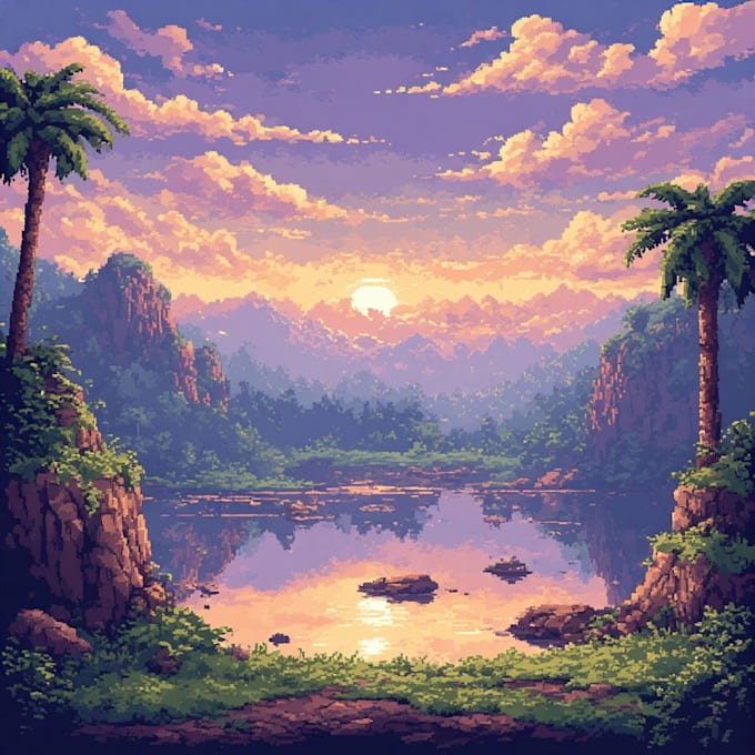 draw pixel art scene and background for your game