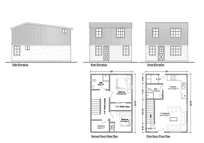 sketch 2d floor plan, elevation section plan, architectural house layout plan
