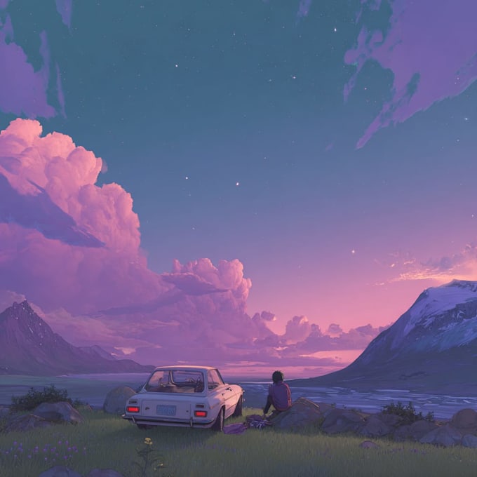 make a chill lofi style outdoor landscape art