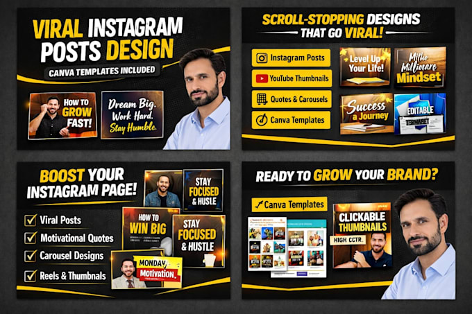 design canva templates, instagram posts, thumbnails, quotes