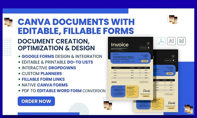 design or redesign canva documents with editable  fillables pdf forms document