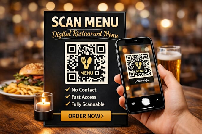design restaurant qr code menu, digital menu qr, branded scannable qr code