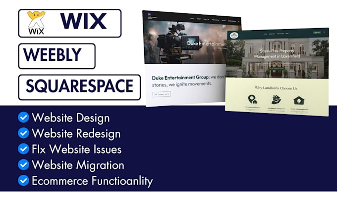 redesign wix website, squarespace website, weebly website, fix wix issue