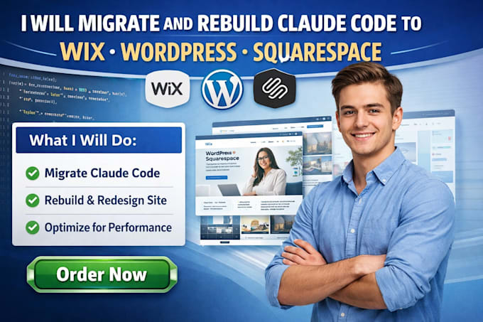 migrate and rebuild claude code to wix wordpress squarespace rebuild claude code