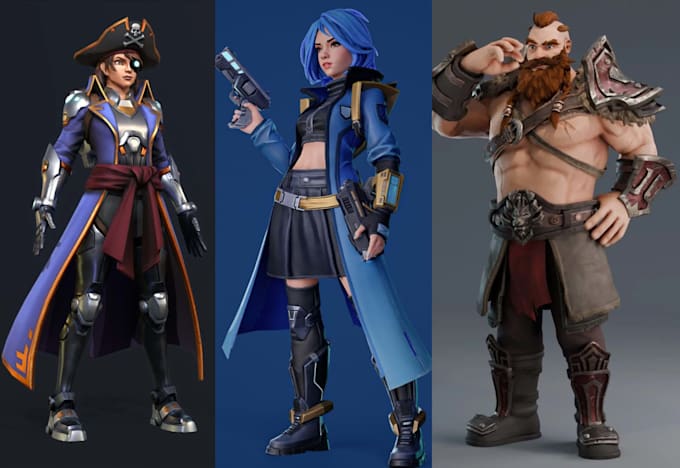 do 3d stylized character realistic 3d game character model for unity unreal game