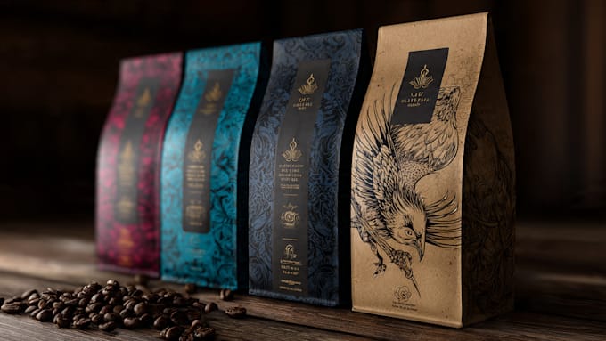 Fare etichetta caffè, imballaggio caffè, progettazione imballaggio prodotto