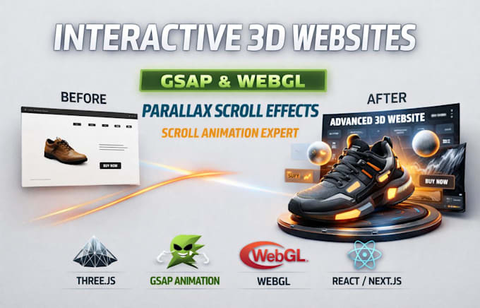 build interactive 3d website, gsap scroll animation, webgl, three js experience
