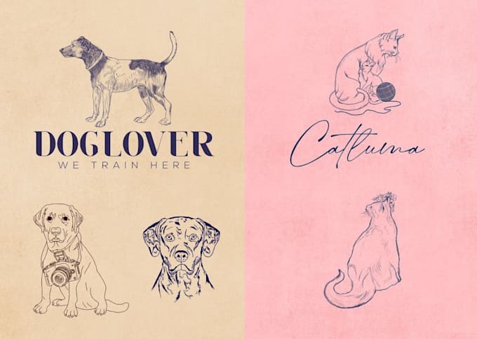 do custom hand drawn animal dog logo design