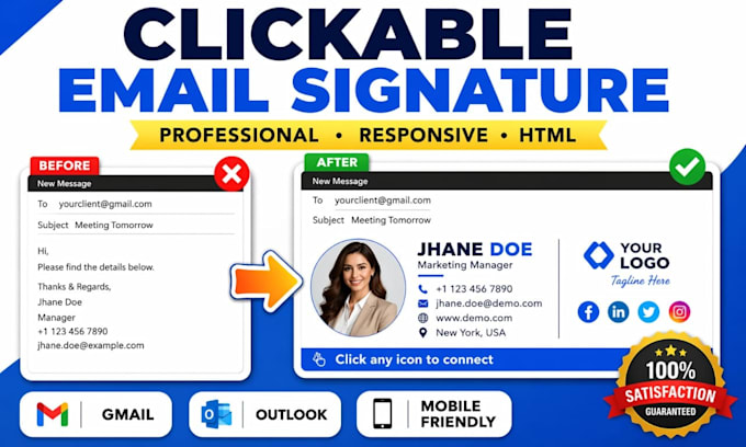 design a clickable HTML email signature for all email platforms