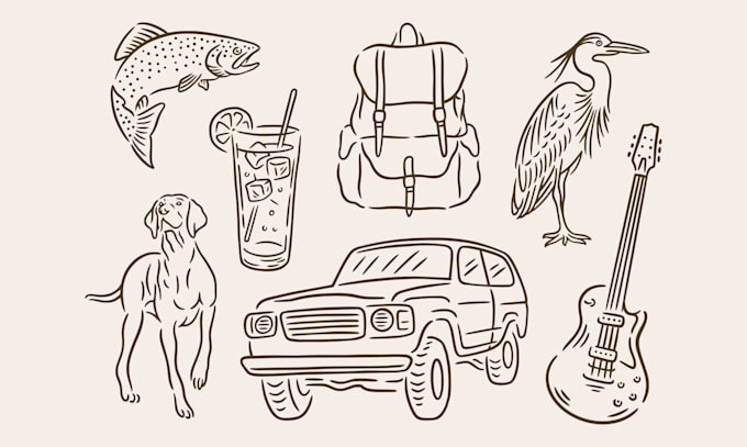 create hand drawn line art style illustration